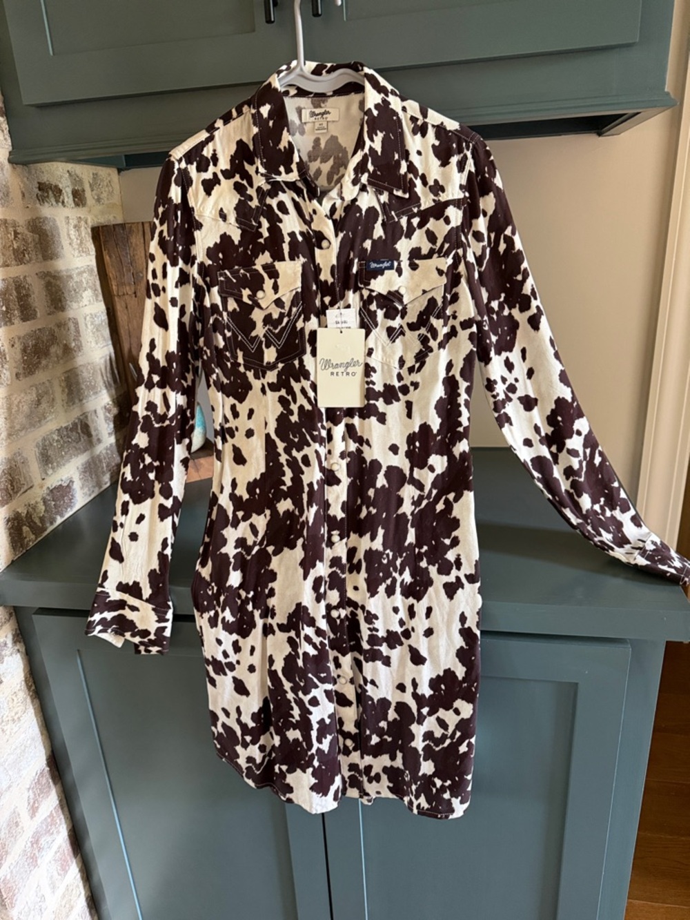 Wrangler Cow Print Shirt Dress - Brown & Cream XS